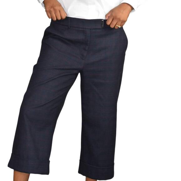 Cop Copine Ouaf Pant Blue Cropped Trouser Check Plaid Cuffed Wide Leg Size 40 10 - Picture 11 of 15